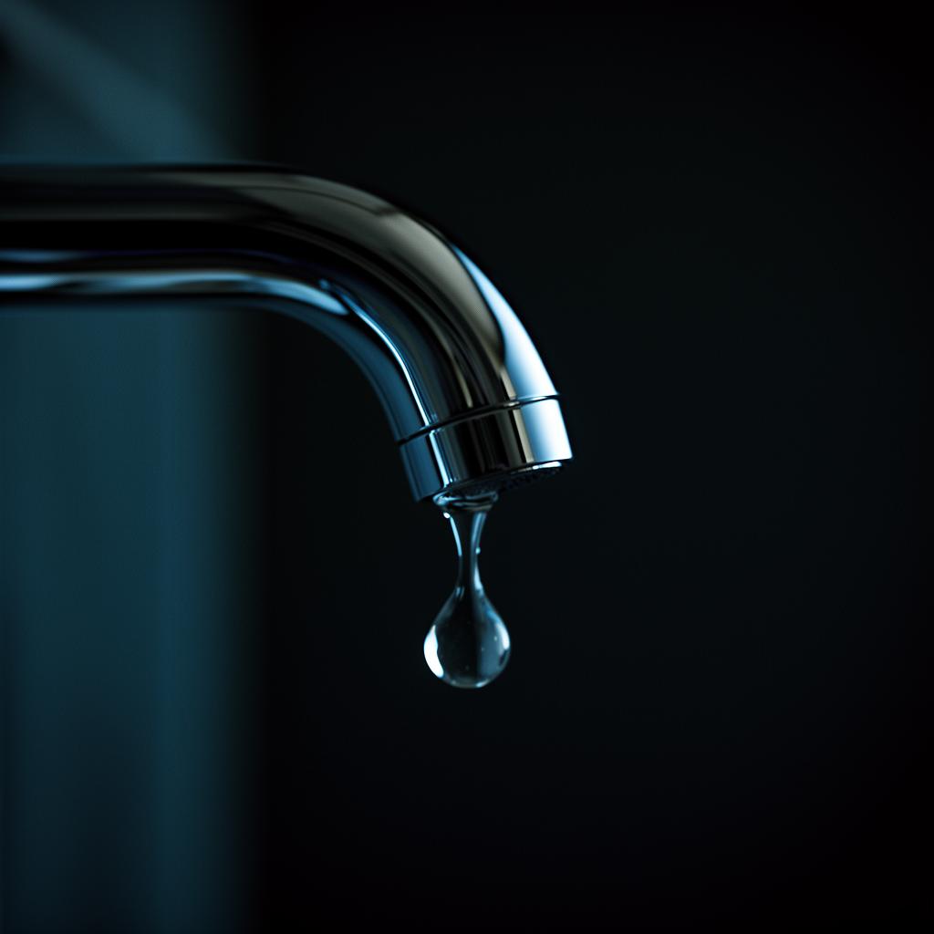 Rubinetto in ottone cromato con una goccia d'acqua — Iantorno Sagl