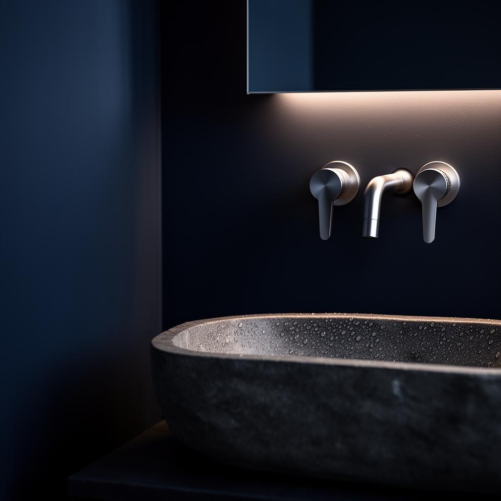 Rubinetteria minimale su lavabo in pietra